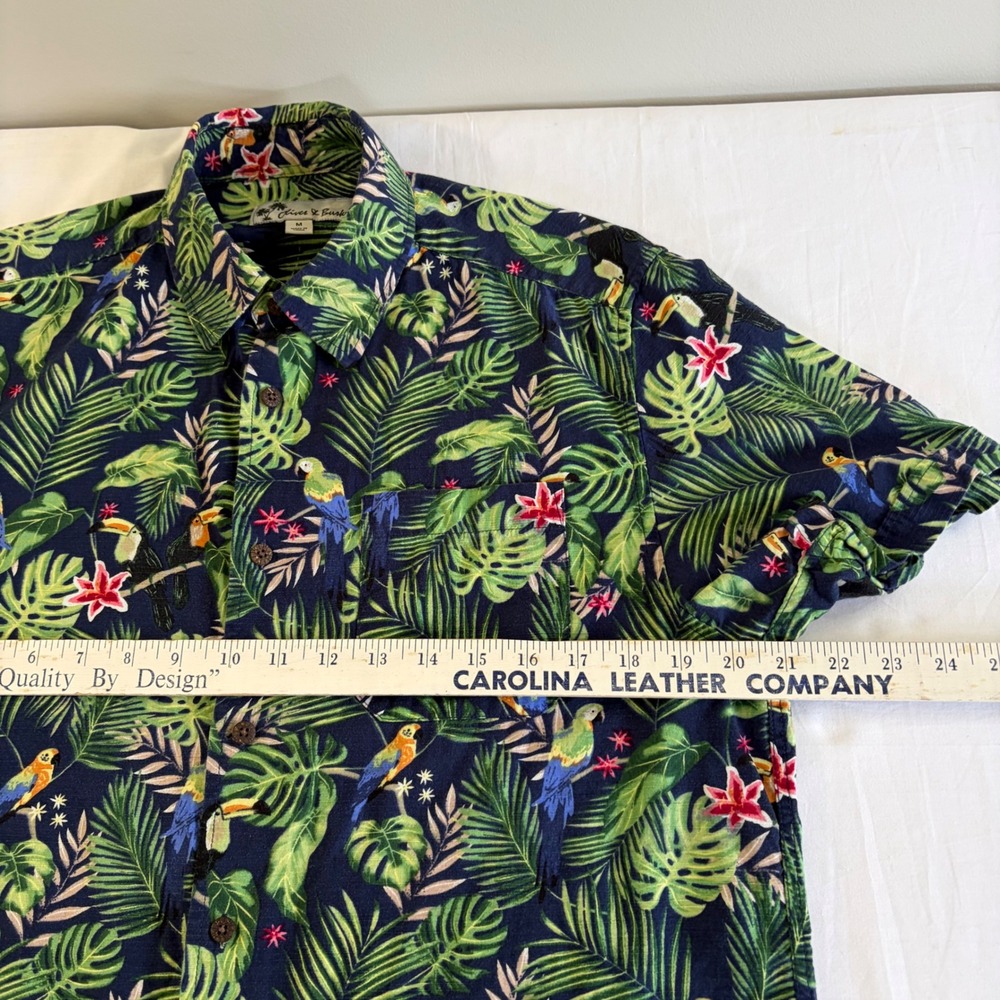 Oliver & Burke Mens Tropical Parrot Toucan Palm Print Button Down Shirt Medium - Picture 4 of 9